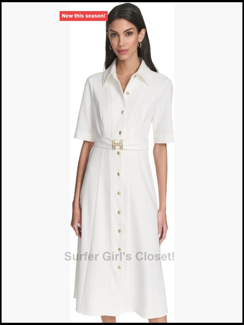 Women's Half Sleeve Midi Belted Shirt Dress - Work & Travel